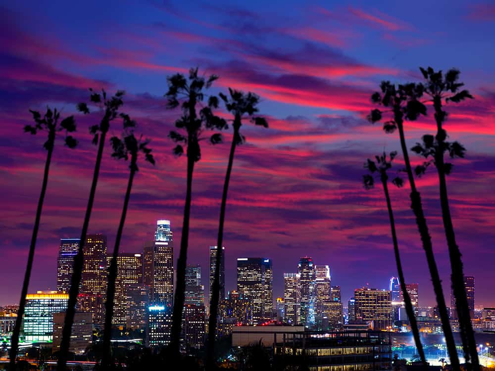 downtown Los Angeles at sunset